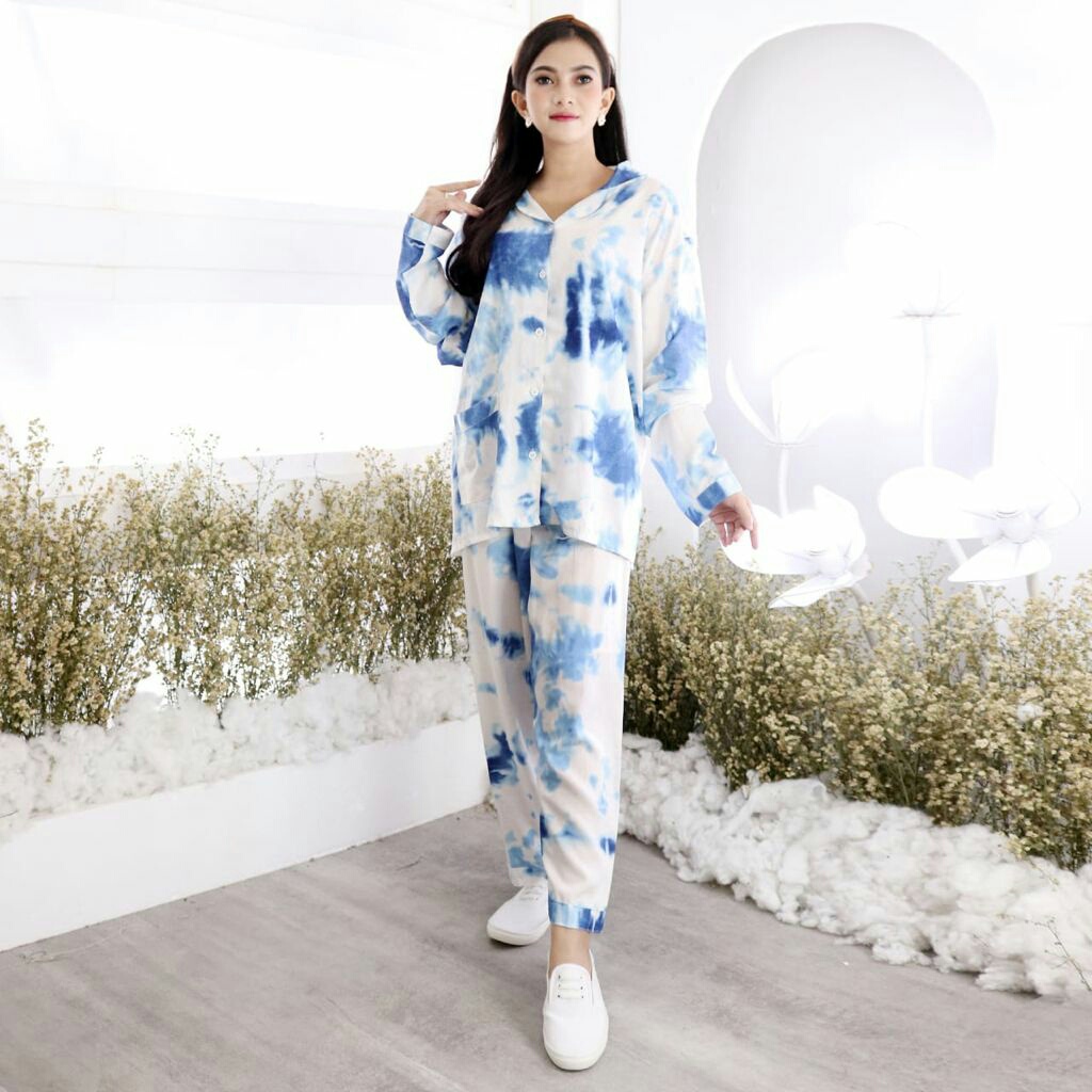 Terbaru Baju tidur Set Piyama Tie Dye Wanita Baju &amp; Celana Panjang Nirta PP Size XXL