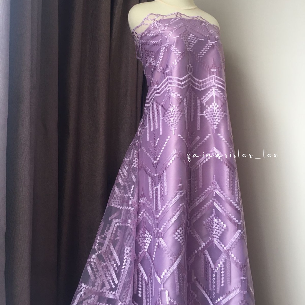 Bahan Kebaya Brokat Tile Bordir Premium Meteran Guerlain Series Warna Ungu Purple Lilac
