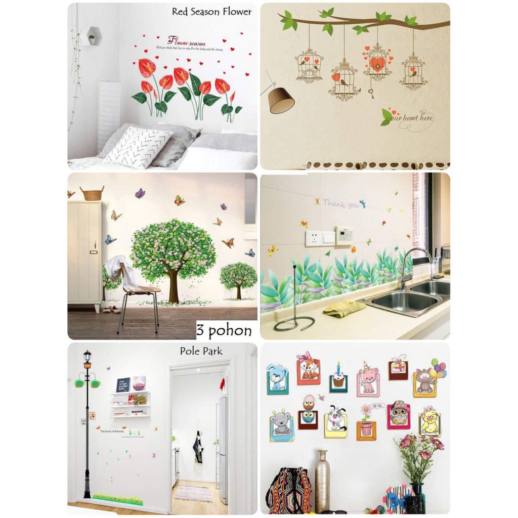 Wallsticker Sticker Hiasan Dinding 60x90 Motif Pot Bunga Pohon Rumput