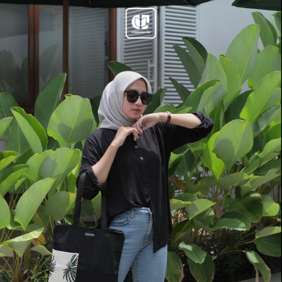 Tote bag black &amp; palm