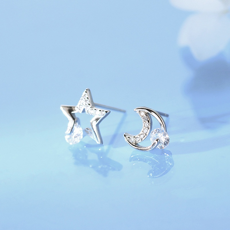 S925 Silver Five-pointed Star Cross Tassel Zircon Hollow Solid AB Asymmetrical Ear Stud Earrings Hip Hop Punk Jewelry Gift