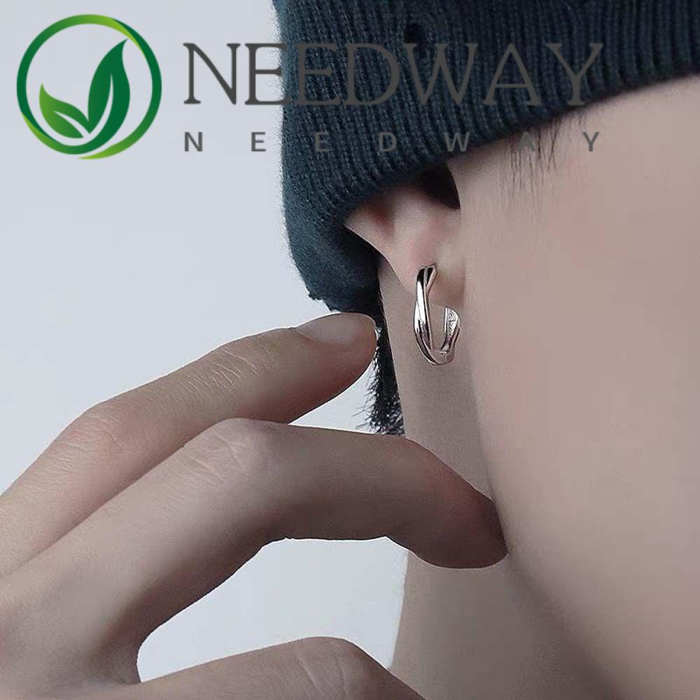 Anting Stud Bahan Stainless Steel Bentuk Lingkaran Warna Silver Hitam Untuk Pria