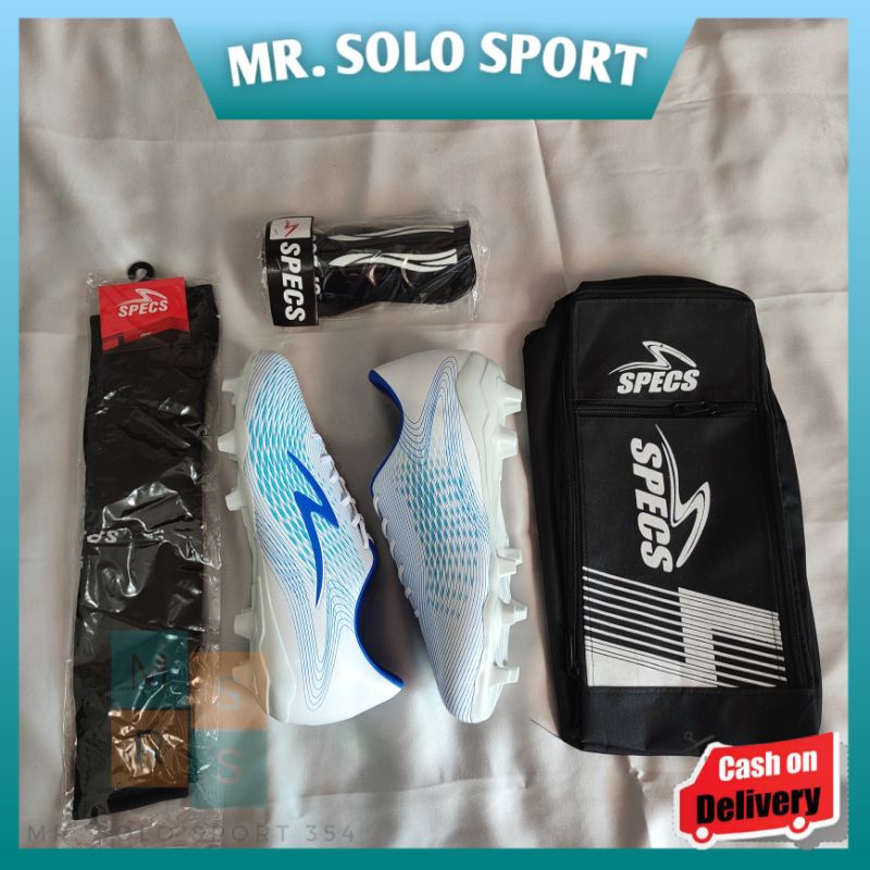 Sepatu Bola Specs FG Series Warna Putih Kombinasi Biru - Sepatu Bola Paket 4 - Sepatu Bola Terlaris