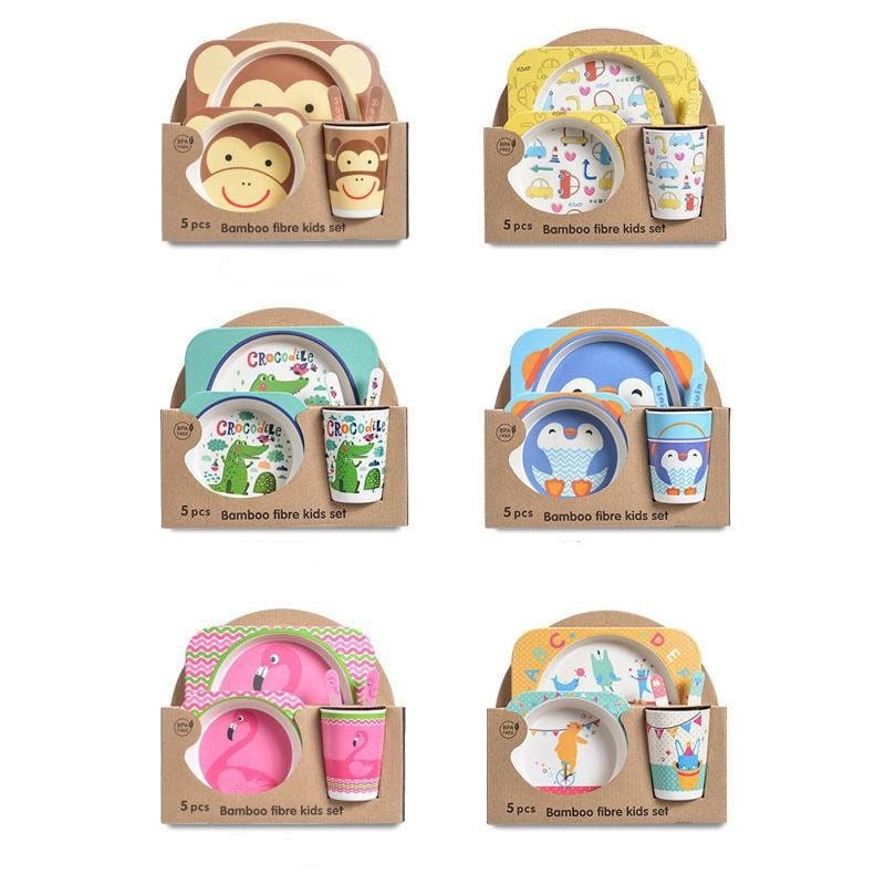 Bamboo Fibre Kids Set 5 Pcs - Set Makan Anak ( Motif Random)