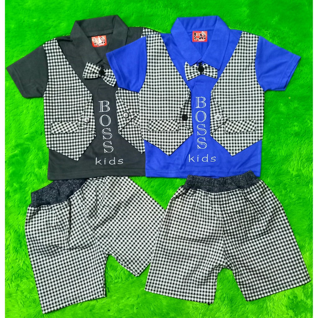 Setelan Anak Bayi Laki Laki Kerah Rompi Kotak Boss Ds 0 - 18 Bulan