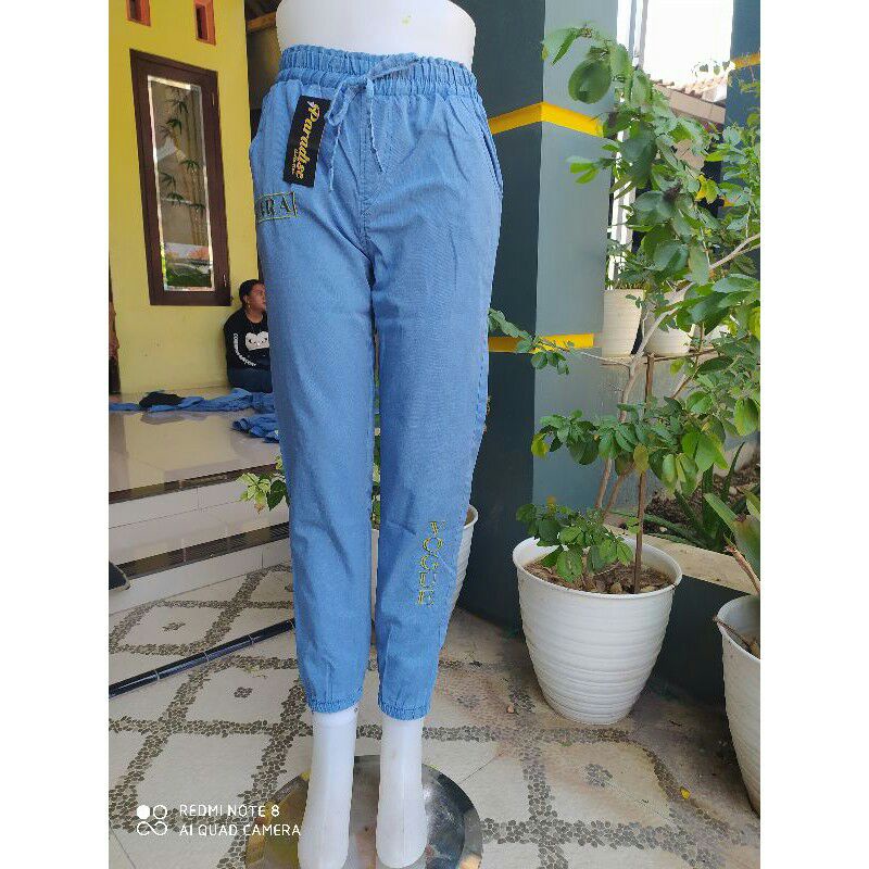 Jeans kulot wanita masa kini - all size - pinggang karet - tali depan - bahan  grey-zara
