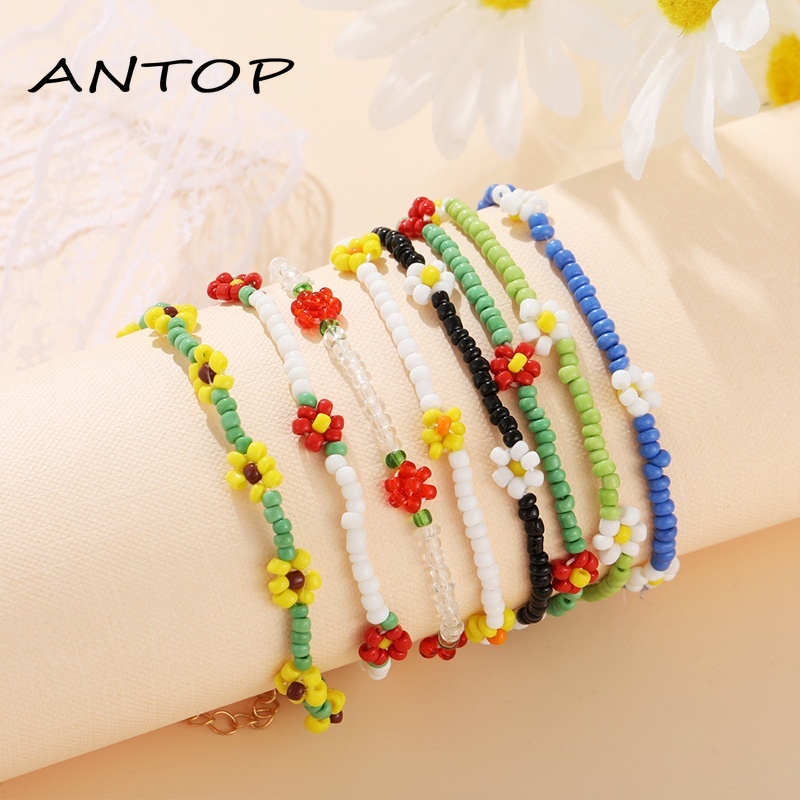 Fashion Tenunan Warna-warni Manik-manik Daisy Anklet / Gelang Beach Resort Style Accessories ANTOP