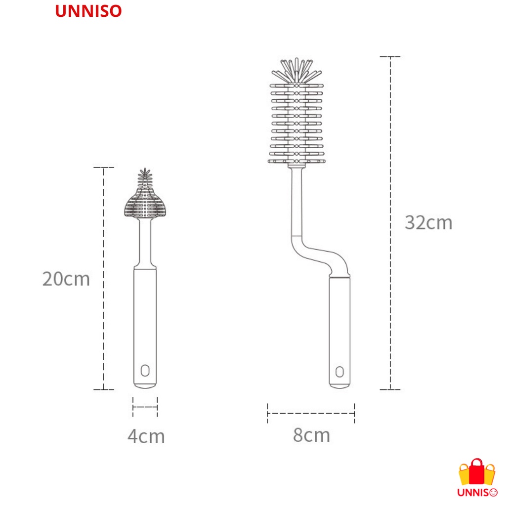 UNNISO - Sikat Silicone Set Isi 3 Pencuci Botol Susu Bayi SSB1