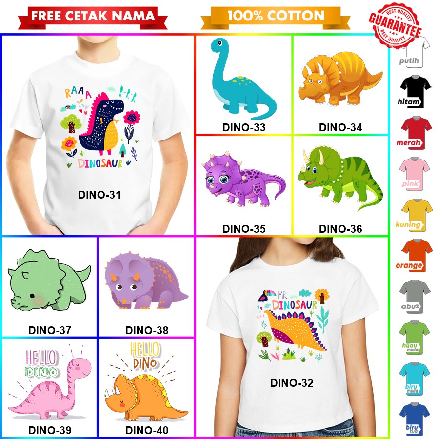 [FREE NAMA!!] Kaos Baju COUPLE  ANAK DAN DEWASA DINO DINOSAUR DINOSAURUS TYREX BANYAK MOTIF