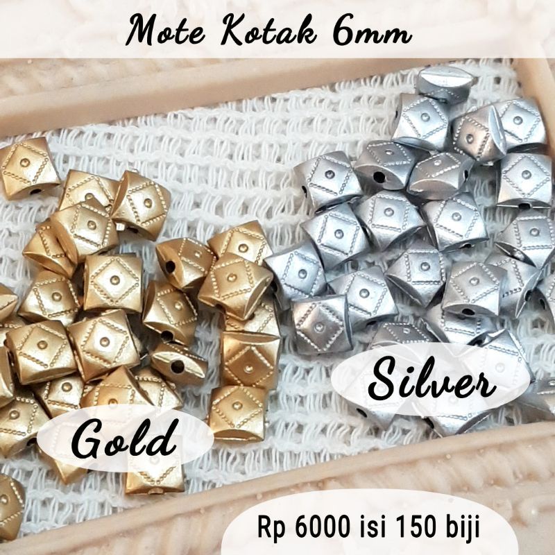 150 biji Mote Monte Manik Manik Gold Silver Kotak 6mm