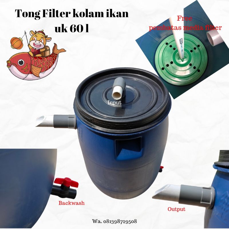 EMBER BIO FILTER KOLAM IKAN DENGAN TONG 60L BIRU