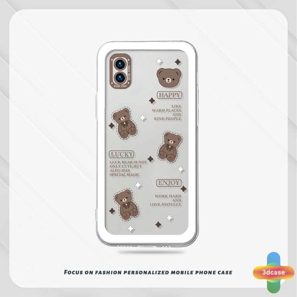 Case HP VIVO Y21 2021 Y12S Y12 Y20 Y15S Y91C V23E Y16 V21 Y21A Y21T Y30 Y21S Y20S Y12i Y33T Y01 Y91 Y30i Y93 Y95 Y15 Y17 T1 Y55 Y75 Y50 Y53S Y51 2020 Y51A Y10 Y33S Y1S Y11 Y31 Y20i Y91i Y51S Y20G Brown Cute Bear Transparent Case