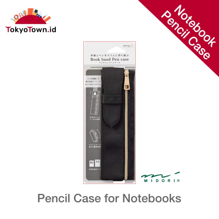 

(BISA COD) Midori Pen Case With Bookband for B6 to A5 notebook - Black