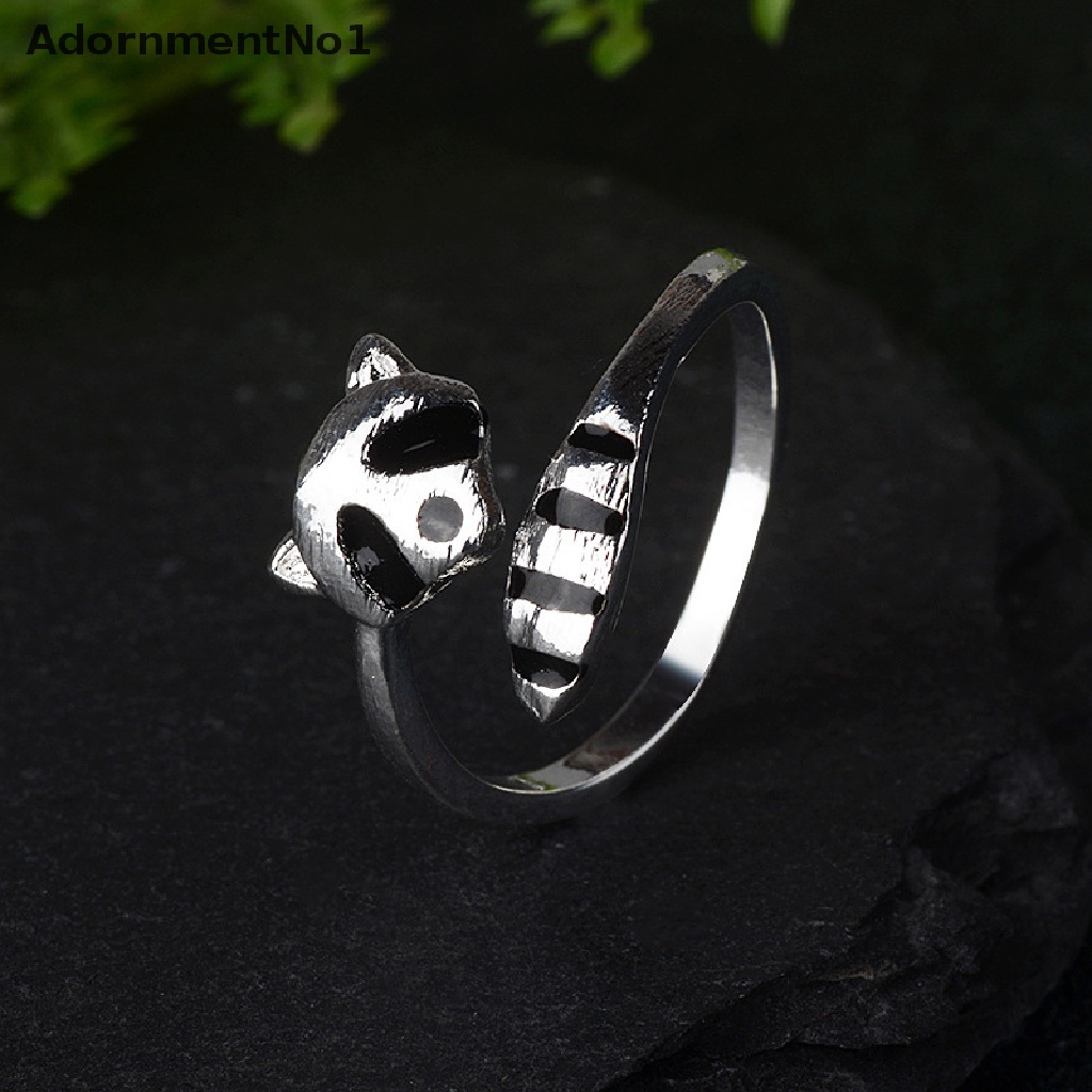 (AdornmentNo1) Cincin Tunangan Terbuka Motif Kartun Hewan Rakun / Rubah Untuk Perhiasan Wanita / Hadiah