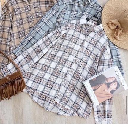 ◙ KEMEJA MERYYL MOTIF KOTAK / KEMEJA WANITA OVERSIZED KOTAK KATUN TARTAN ☚