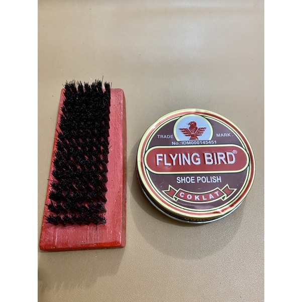 Paket Murah - Semir sepatu shoe polish flying bird hitam atau coklat + Sikat Semir Sepatu