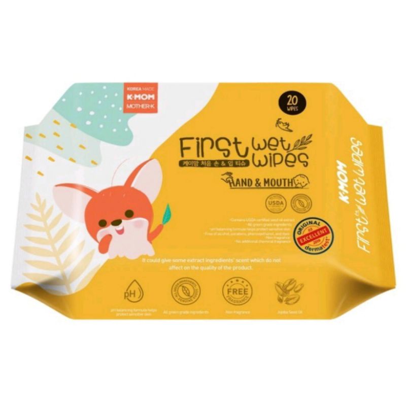 K-Mom First Wet Wipes Hand &amp; Mouth 20pcs - Tissue Basah Kmom