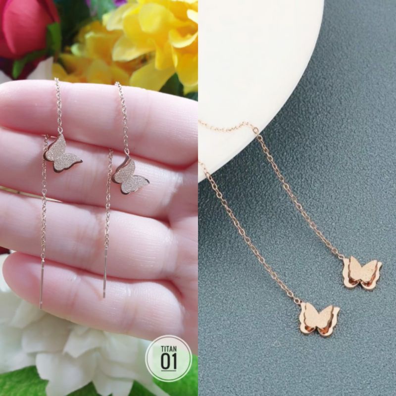 Anting Rantai Dengan Variasi Butterly Rosegold N03112107