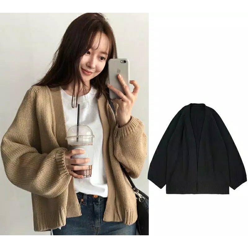 CARDIGAN AMELIA OVERSIZE KNIT CROP TEBAL CARDI KOREA ATASAN WANITA CARDY