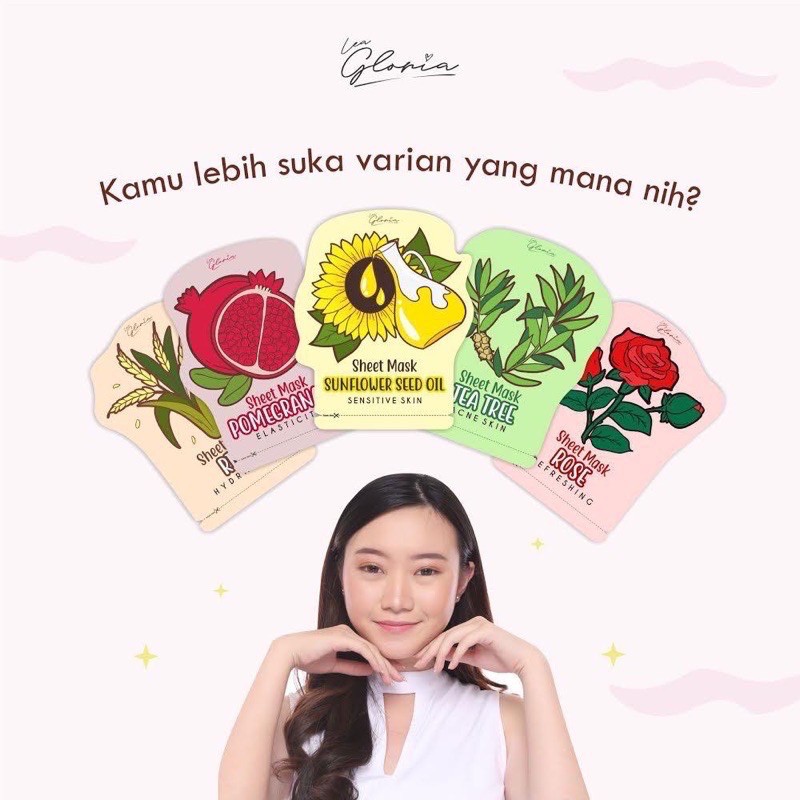 LEA GLORIA sheetmask bpom sheet mask murah masker lembaran termurah viral original asli topeng pearl tomato tomat sunflower seed oil pomegranate rice calendula rose honey tea tree aloe vera tomat bunga matahari petals petal anti aging jerawat acne prone