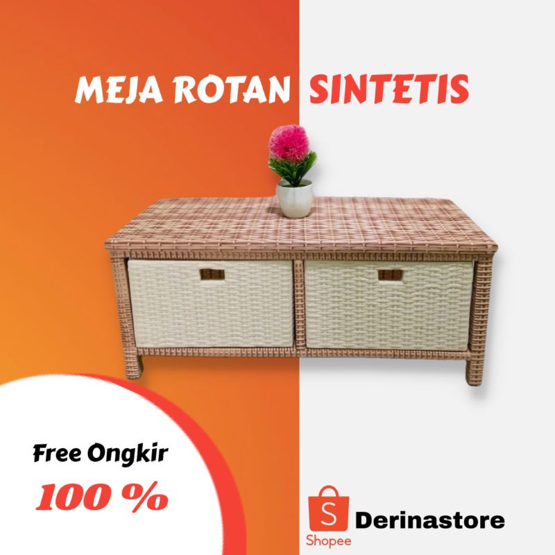 rak rotan sintetis | meja tv rotan sintetis 2 laci | gratis ongkir dumai