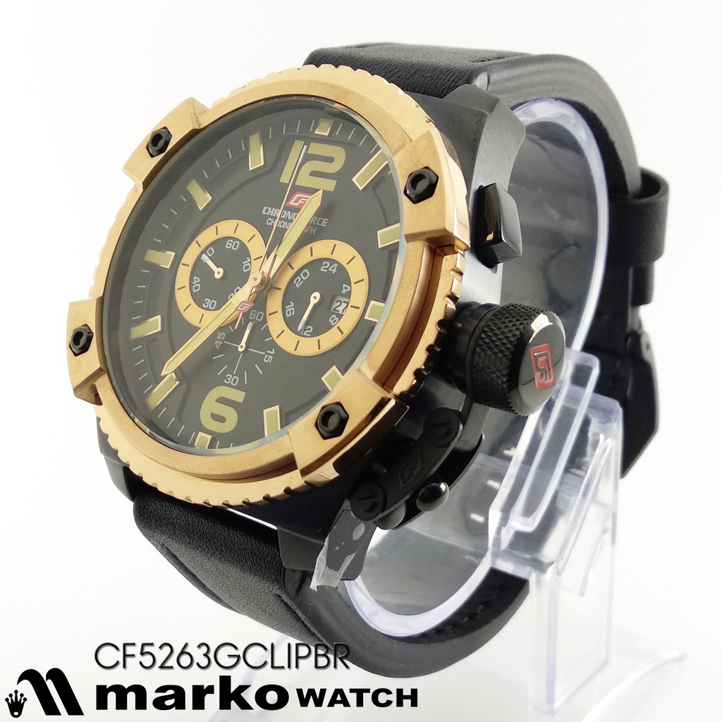 Chronoforce CF 5263GCLIPBR PLAT HITAM CASING HITAM RING R.GOLD KULIT HITAM