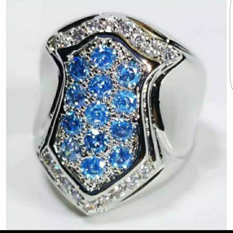 Cincin Terompah Batu Permata Zircon Blue Topaz