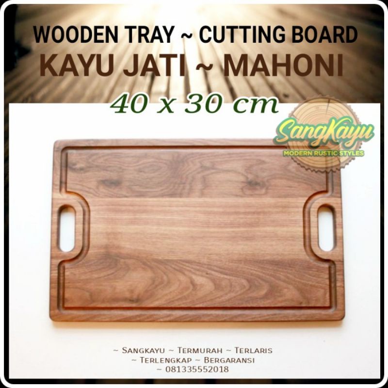 Nampan talenan kayu jati mahoni 40x30 lineedge wood tray cutting board