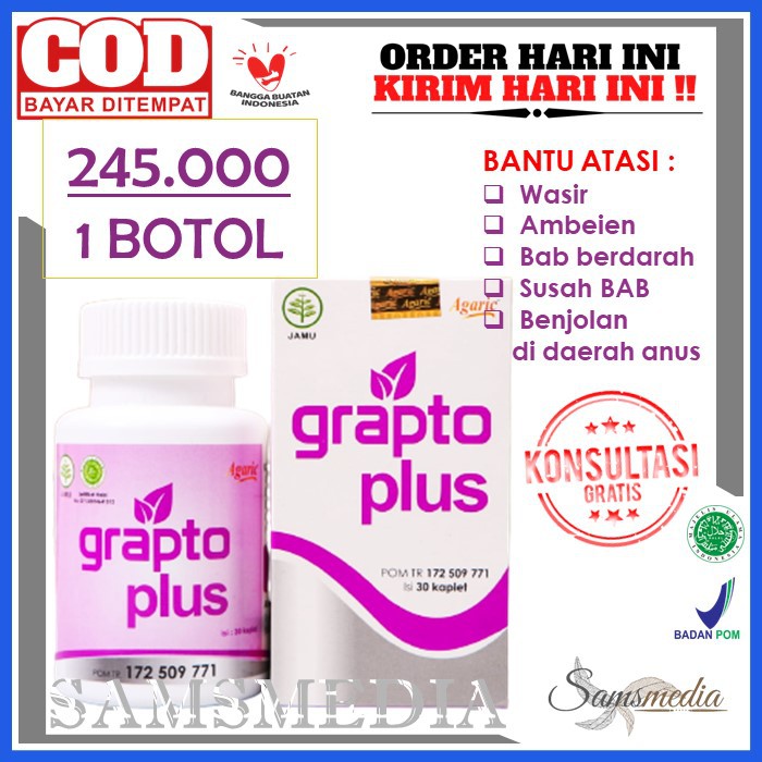 GRAPTO PLUS Kaplet Grapto plus Graptoplus | Herbal Obat Wasir | Obat Ambeien Ambeyen | Lancar BAB