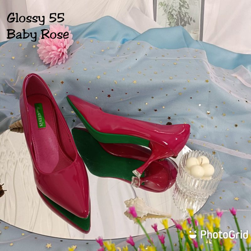sepatu maude guesis soll karet tapak anti licin Glosy 55 heels 5cm ini-Baby rose