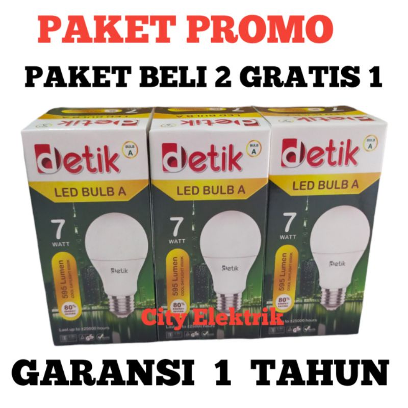 PAKET BELI 2 GRATIS 1 LAMPU LED DETIK BULB A 7 Watt / Super Terang / PAKET PROMO / BERGARANSI 1 TAHUN