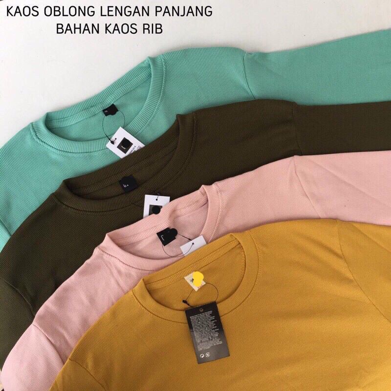 KAOS RIB PREMIUM LENGAN PANJANG WANITA / KAOS POLOS BASIC OBLONG RIB TEBAL