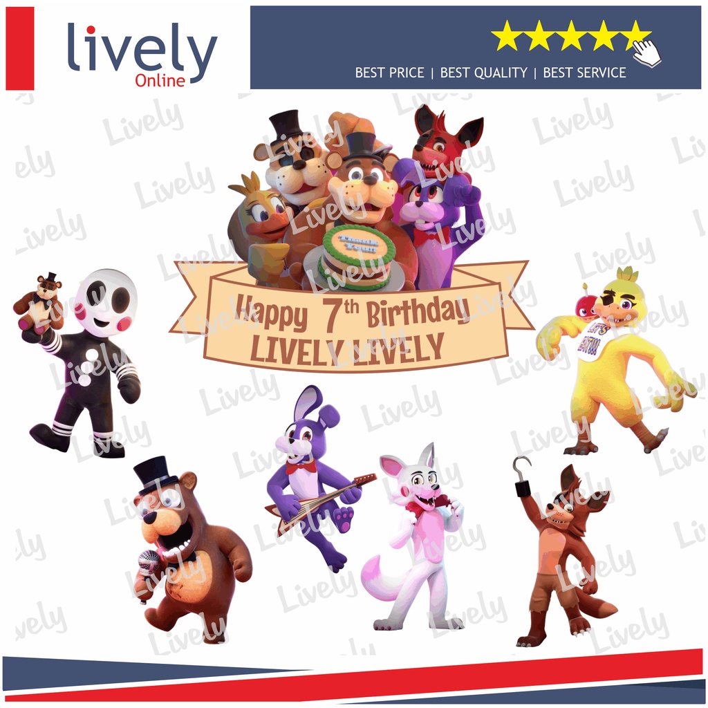 CUSTOM NAMA CAKE TOPPER KARAKTER FREDDY FAZBEAR HIASAN KUE ULANG TAHUN HAPPY BIRTHDAY