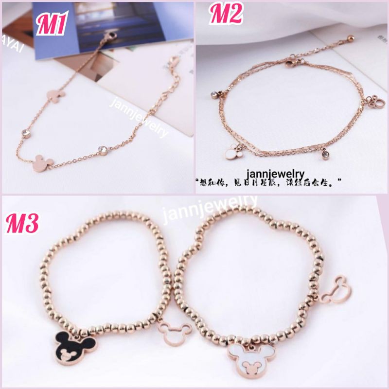 Gelang rantai Mickey Titanium asli anti karat tidak alergi aneka model cantik