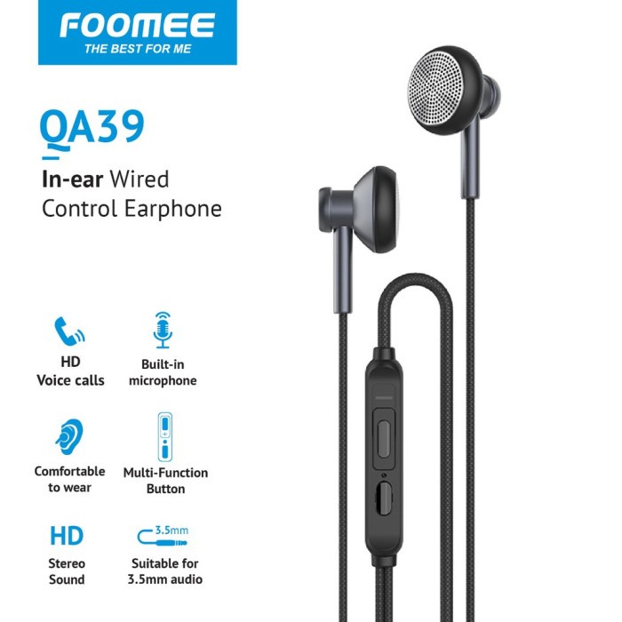 HEADSET EARPHONE FOOMEE QA39 WIRED HEADSET POWERFULL BASS SUARA HALUS