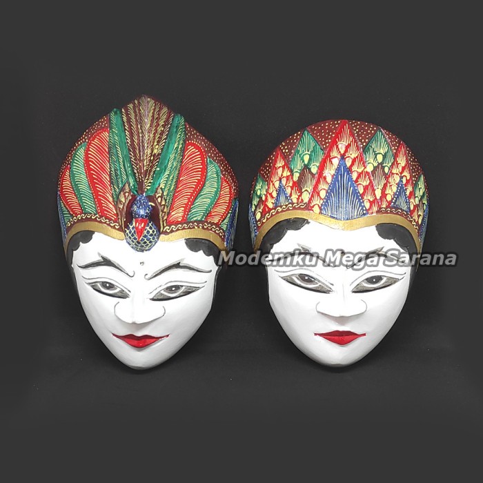 Pajangan Topeng Kayu Painting Rama Shinta PRB02 15x8x21 cm Sepasang