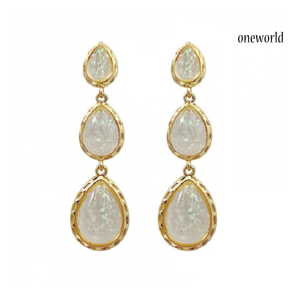 OW# Fashion Women Waterdrop Faux Gem Ear Stud Dangle Long Earrings Jewelry Gift