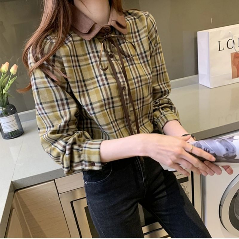 MDLV ~ 8451 Scottish Double Collar Shirt Women Plaid Shirt Premium Kemeja kotak Kemeja Twiscone Kemeja Lengan Panjang Kemeja Import Kemeja Casual Fashion Import