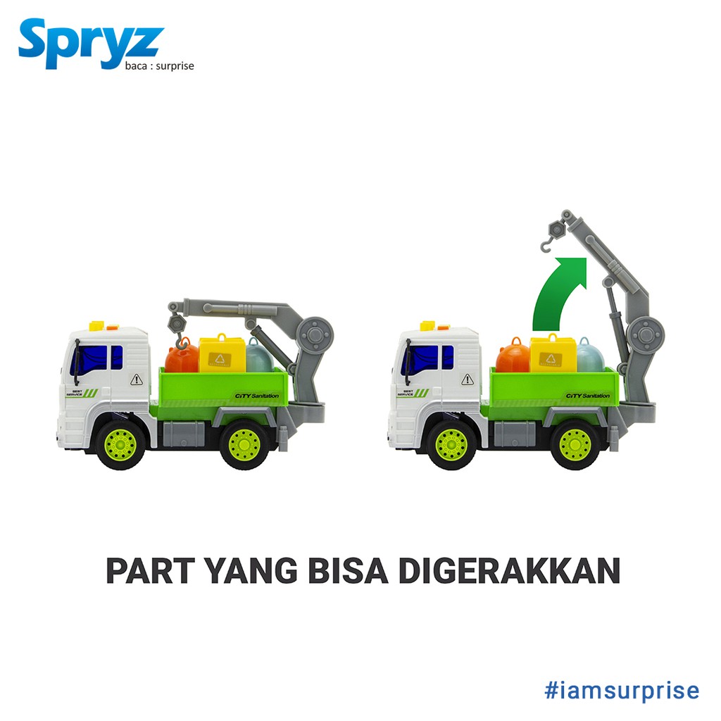 Mainan Truk Daur Ulang 1:20 Spryz Citysquad dengan Mesin Friction, Lampu &amp; Suara