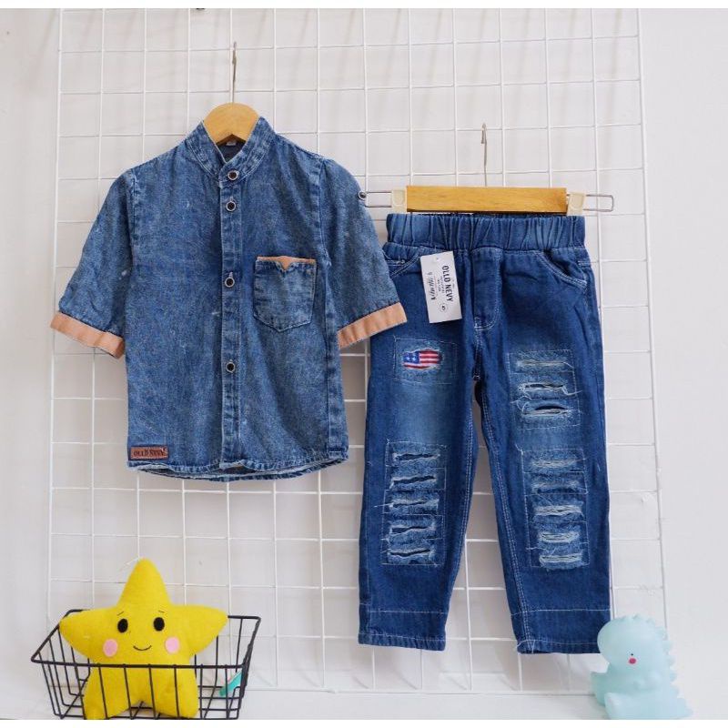 SETELAN ANAK LAKI LAKI SETELAN KEMEJA JEANS ANAK COWOK SET KEMEJA ANAK LAKI LAKI / SET KEMEJA JEANS