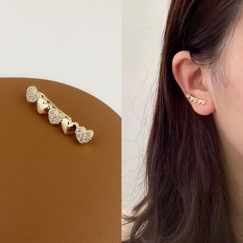 Minimalist pearl love glossy inlaid zirconium, no piercing, no rust, hypoallergenic, ladies ear bone clip earrings clip earrings, Korean fashion accessories