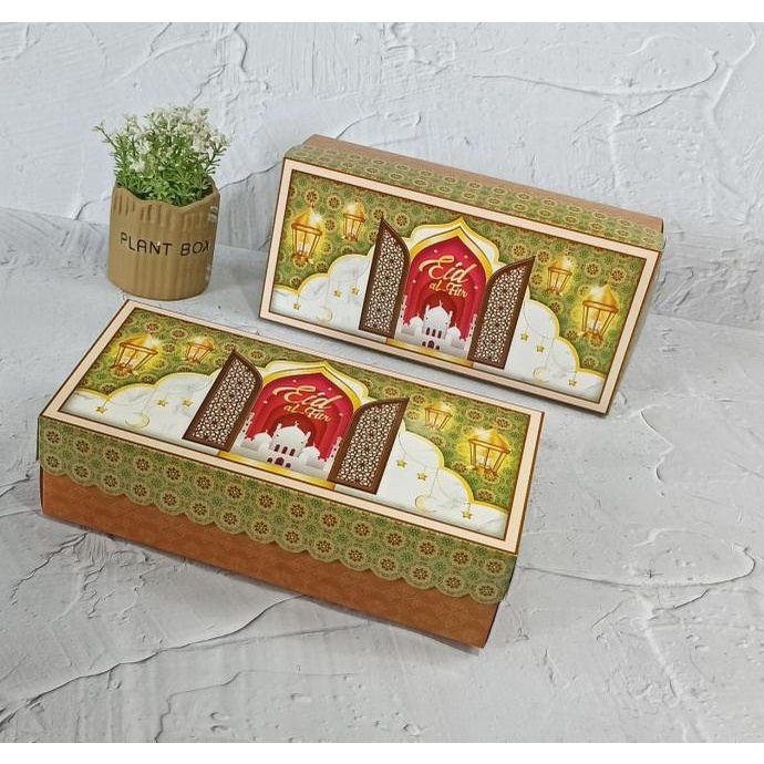 

Box Kotak Bolu Roll Gulung Bingkisan Makanan Lebaran Idul Fitri Hijau