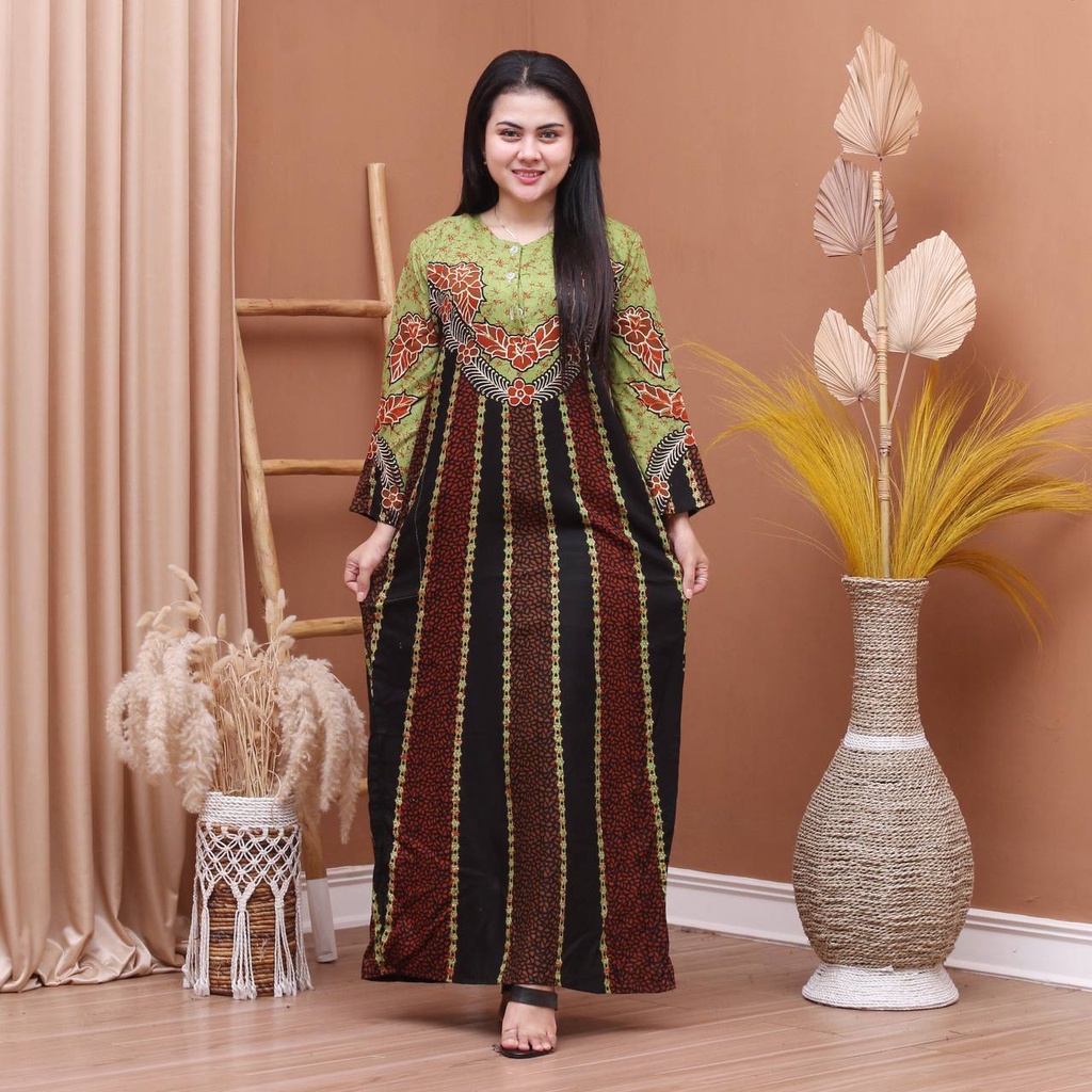 Batik Prass - Daster Lengan Panjang Motif Syahrina - Busui Dada Kancing - Bahan Rayon Halus Ori Prass Official-1