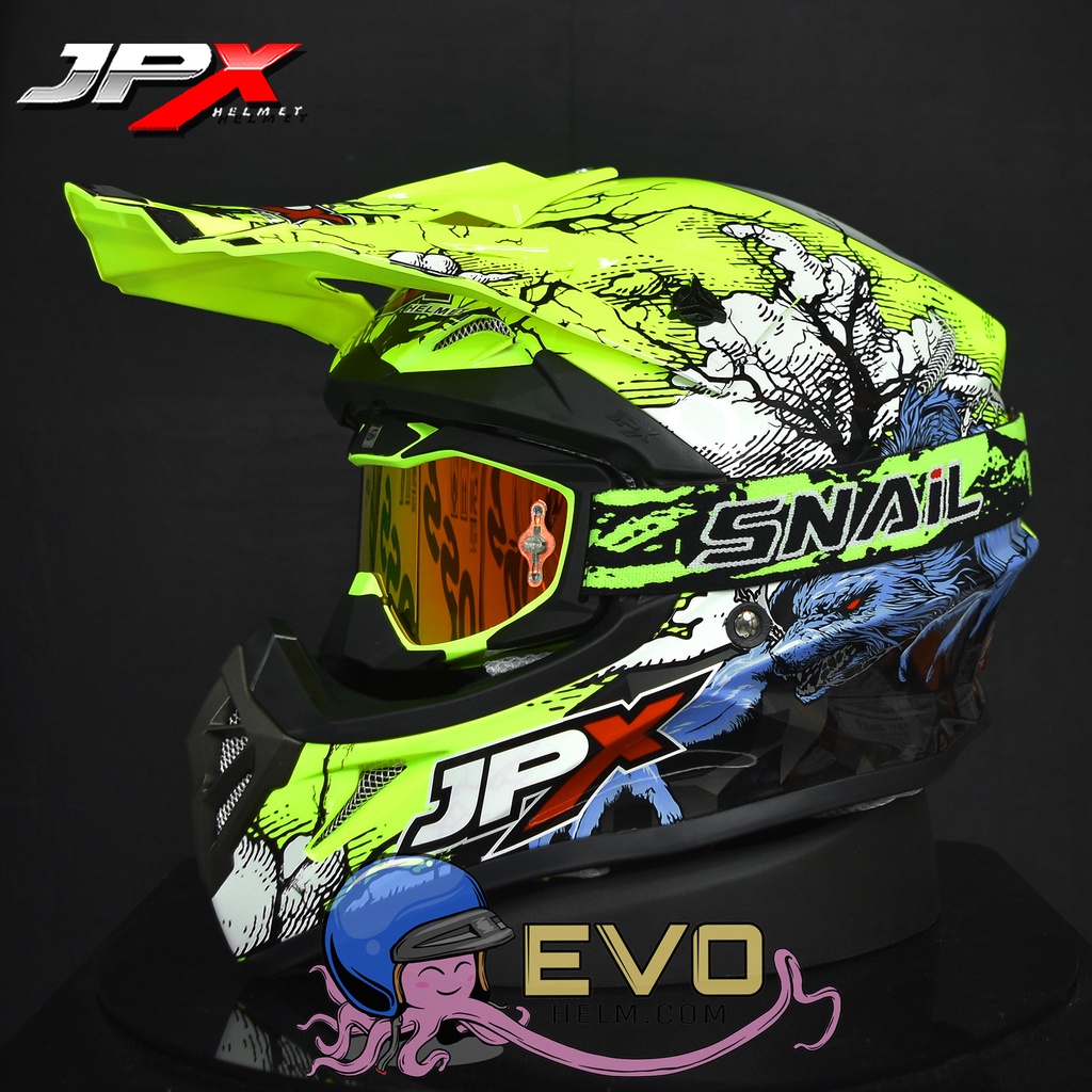 HELM JPX CROSS_FOX1 SERI X14 - FLUO YELLOW GLOSS + GOOGLE SNAIL (ONGKIR 2 KG) HELM JPX TERBARU