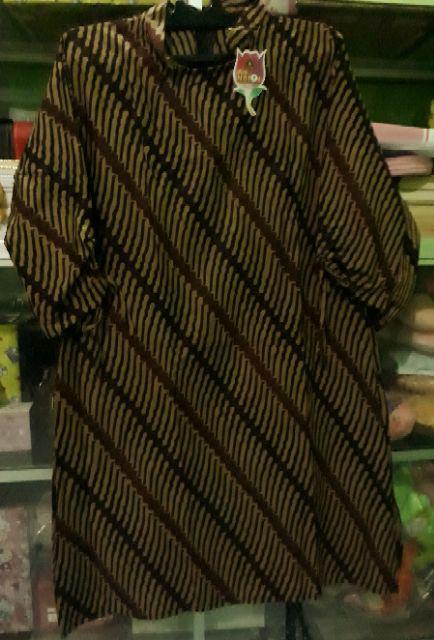 Couple Tunik Sogan Serut Genes Apsari Coklat Batik Modern Midi Sarimbit Kerja Seragam Kantor