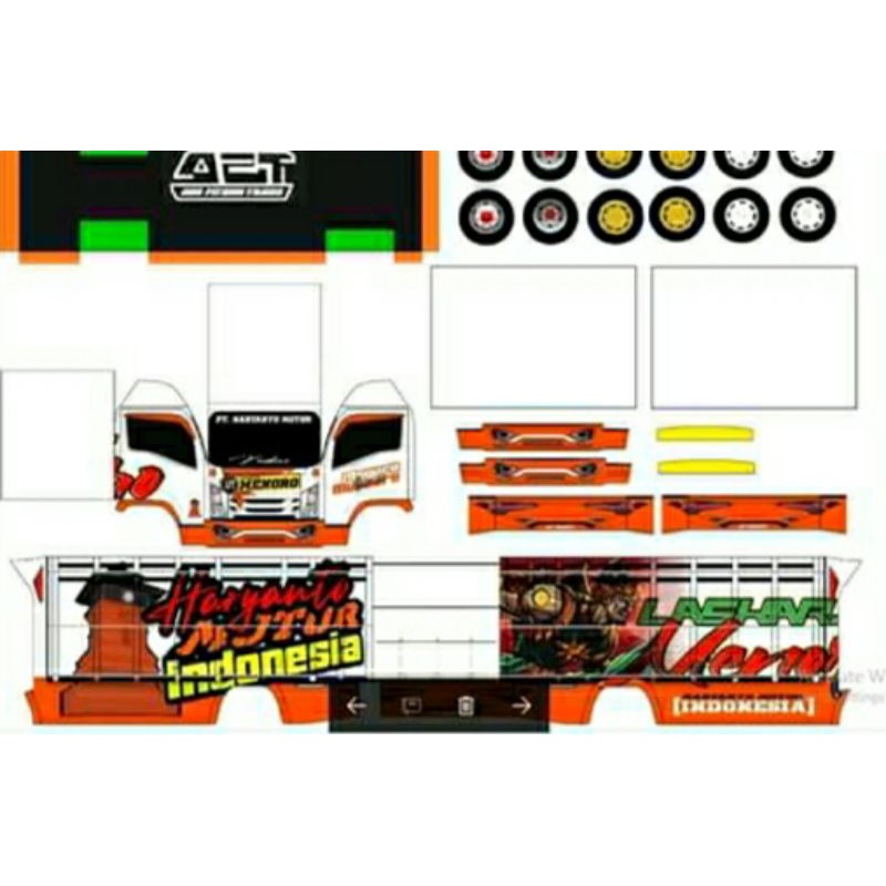 Lembaran Papercraft Truk Oleng Laskar Haryanto Indonesia P.21cm L.5,5cm T.±8cm