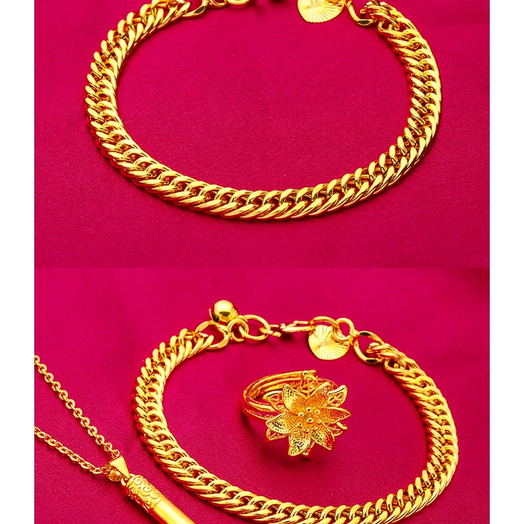 Set Perhiasan Cincin Gelang Kalung Emas Plated 24K Bentuk Bunga Teratai Dapat Disesuaikan Untuk Wanita