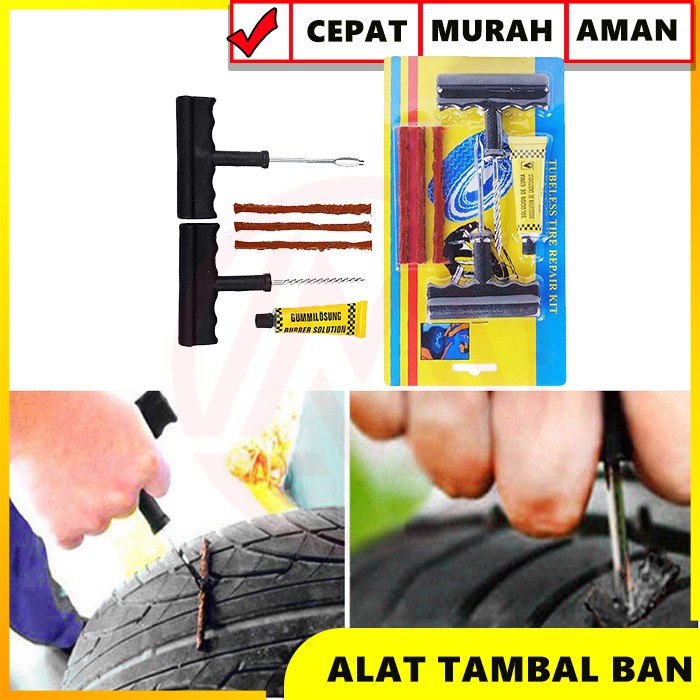 1Set Alat Tambal Ban Tubles Tubeless Emergency/Alat Tambal Ban Sepeda Motor Mobil Tubles Tubeless/Alat Tambal Ban Kendaraan Murah