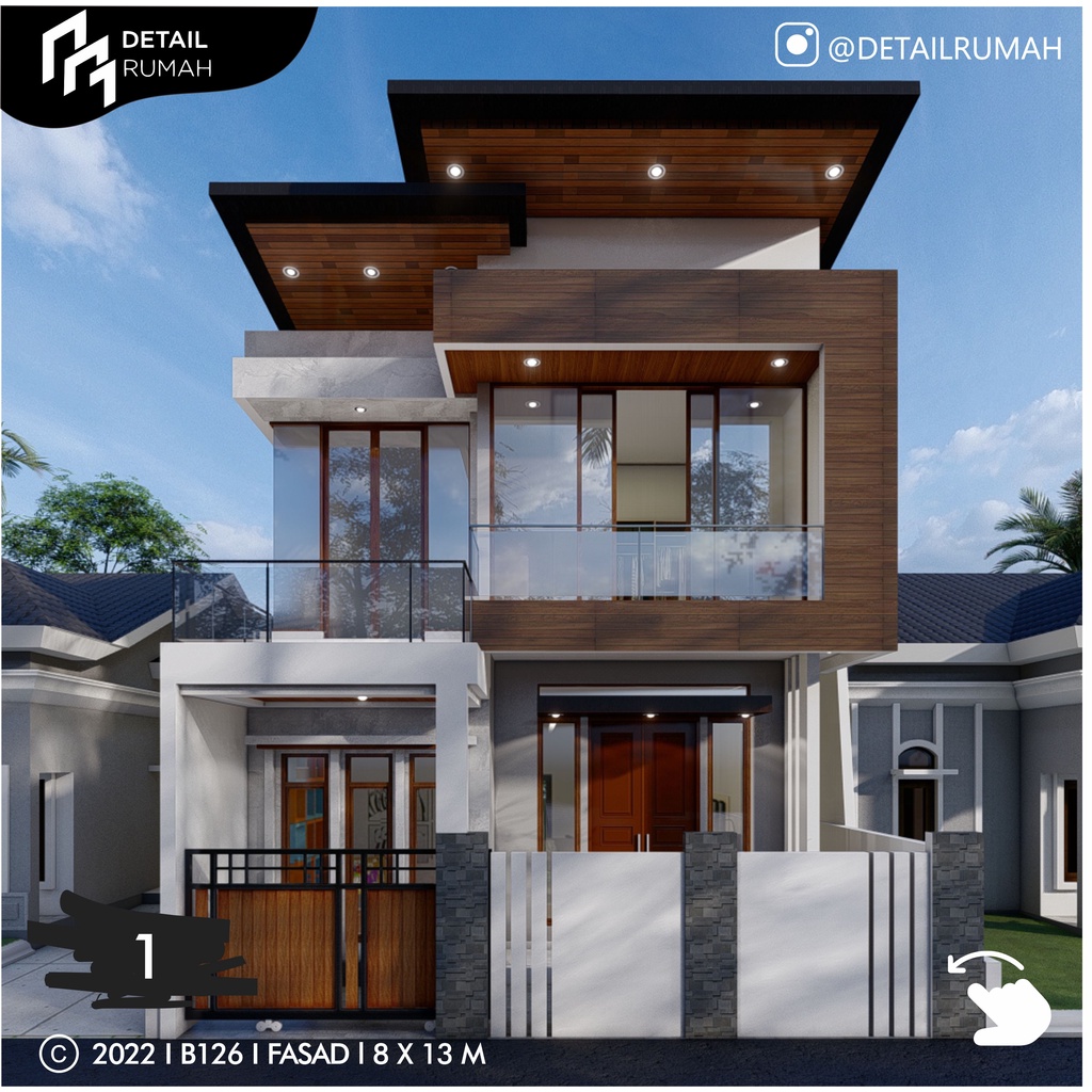 Desain Rumah Konsep Modern Minimalis 8 X 13 M 2  lantai