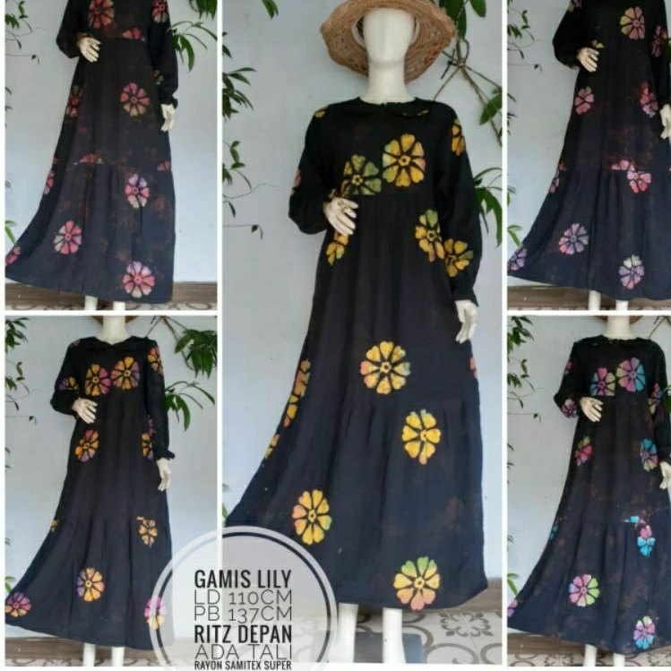 Gamis batik encim modern daster panjang lengan panjang rayon super terbaru kekinian resleting depan